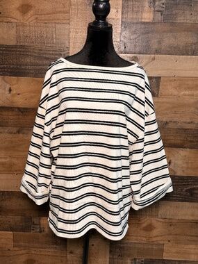 We the Free People Women's Cream Black Striped Blouse Shirt Wide Sleeve Small S